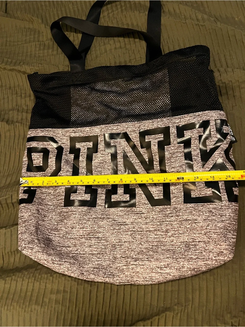 PINK Victoria's Secret Heather Gray & Black Mesh Logo Tote